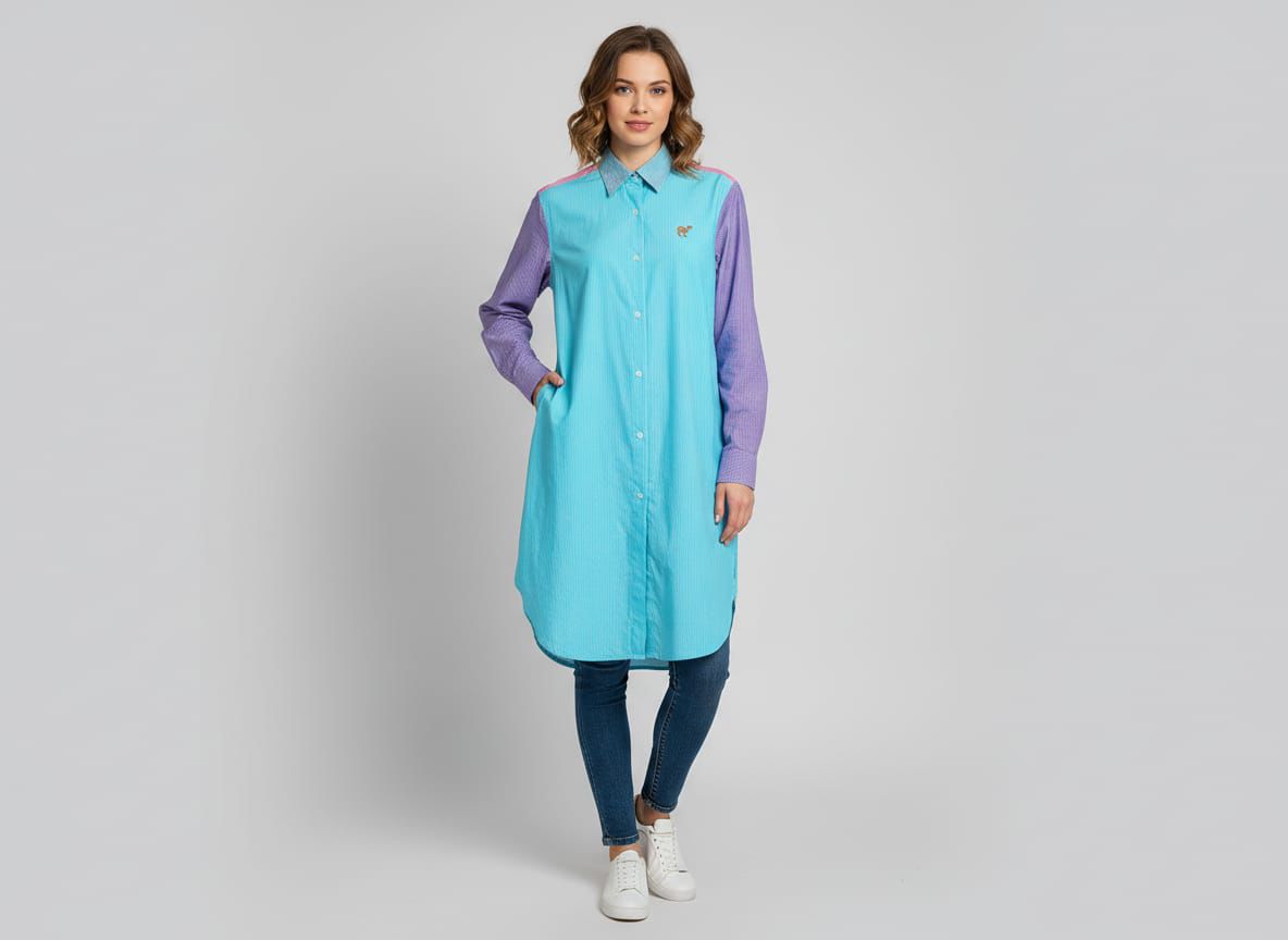 Robe Chemise Signature - Color-Block Turquoise & Violet