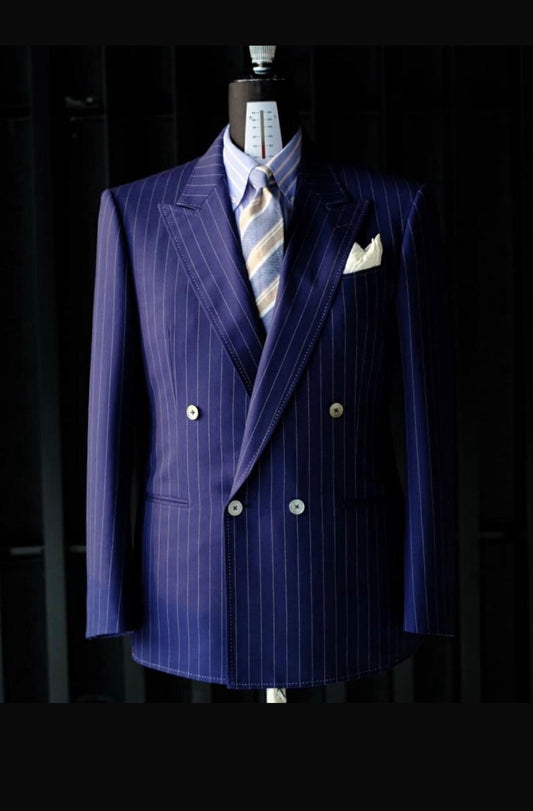 Création sur Mesure — Veste Bleu Marine Rayures & Boutons Dorés
