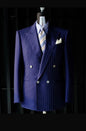 Création sur Mesure — Veste Bleu Marine Rayures & Boutons Dorés