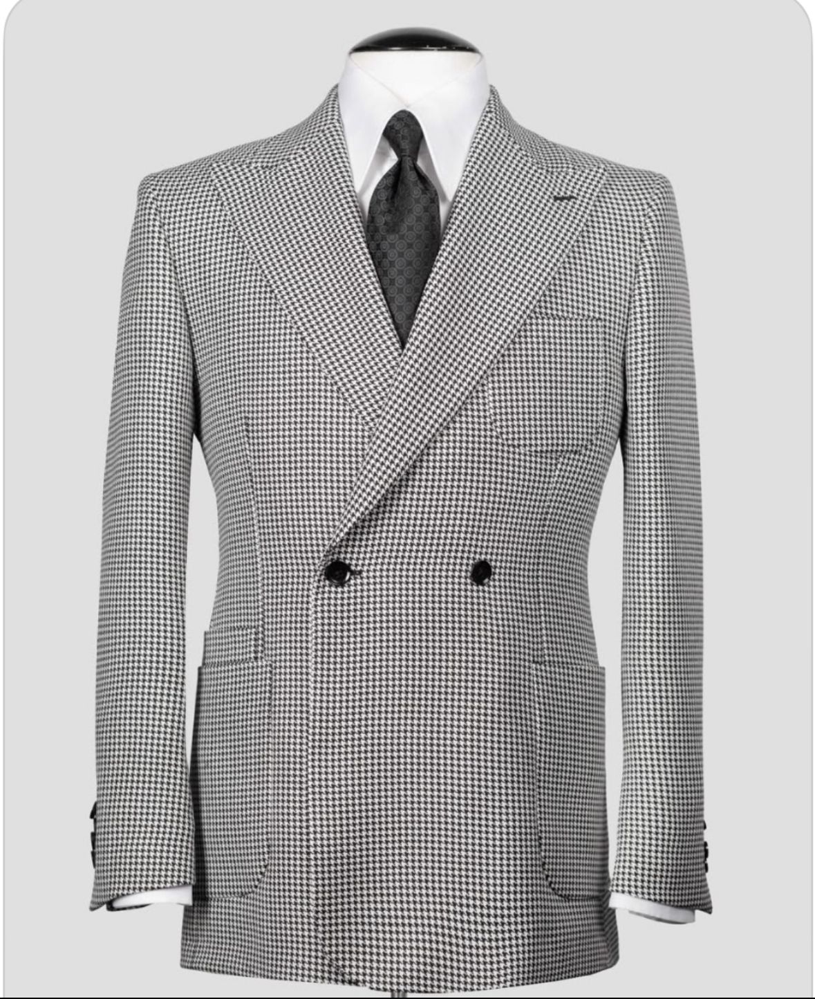 Création sur Mesure — Veste Croisée Pied-de-Poule Gris & Blanc