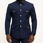 Création sur Mesure — Ensemble Bleu Marine Rayures & Boutons Dorés Style Militaire