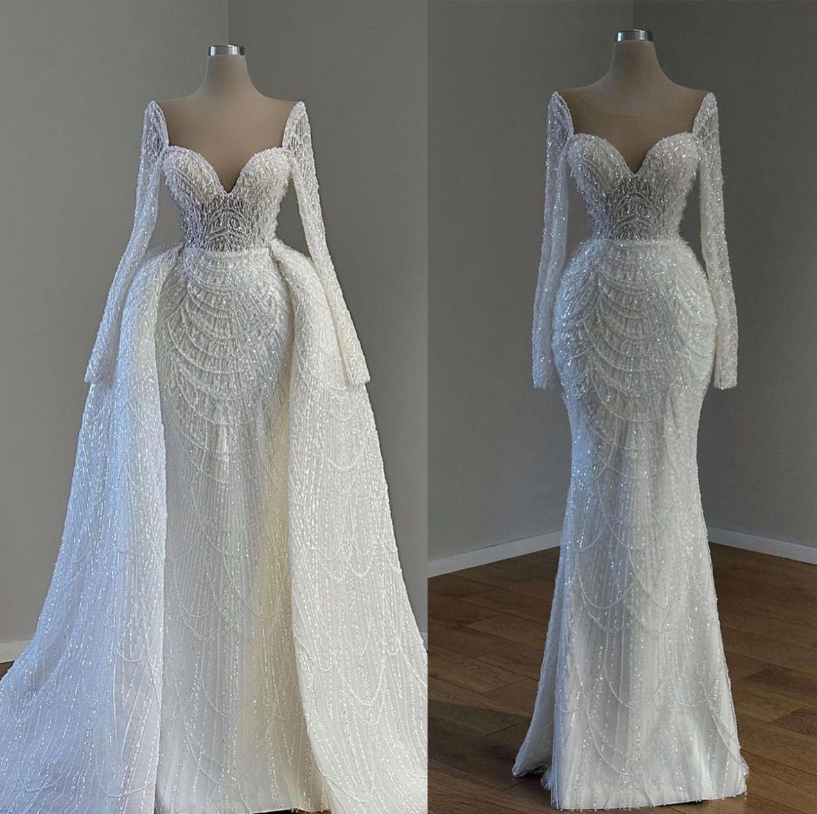 Création sur Mesure — Robe de Mariée Ivoire Perles & Broderies Jupe Amovible