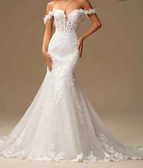 Création sur Mesure — Robe de Mariée Blanche Sirène Fleurs 3D & Bustier Dentelle