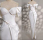 Création sur Mesure — Robe de Mariée Blanche Minimaliste Nœud & Ceinture Cristaux